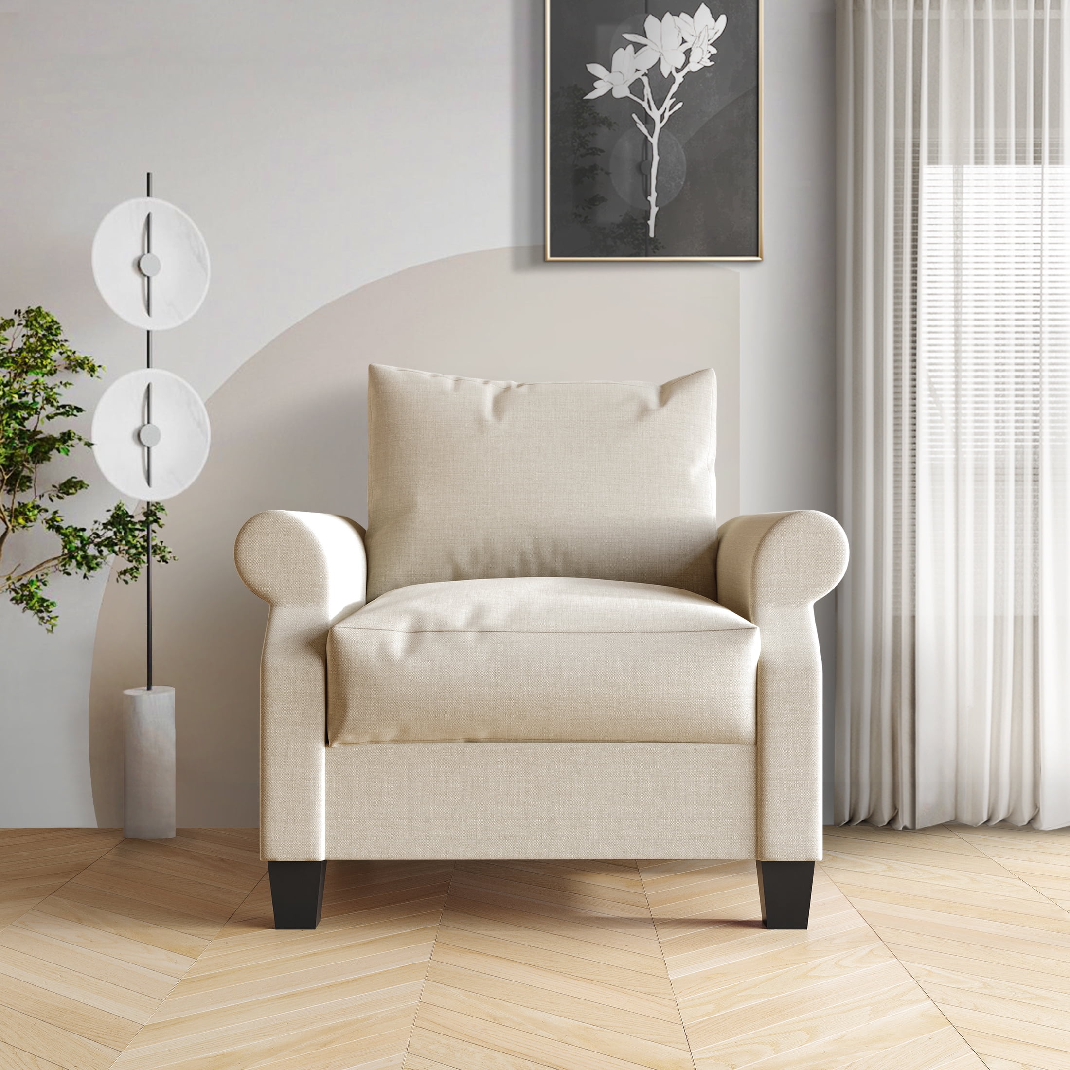 Castle Place Linen Upholstered Arm Chair, Beige