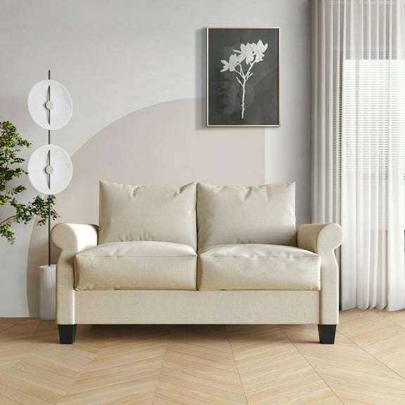 Castle Place Linen Upholstered Loveseats, Beige