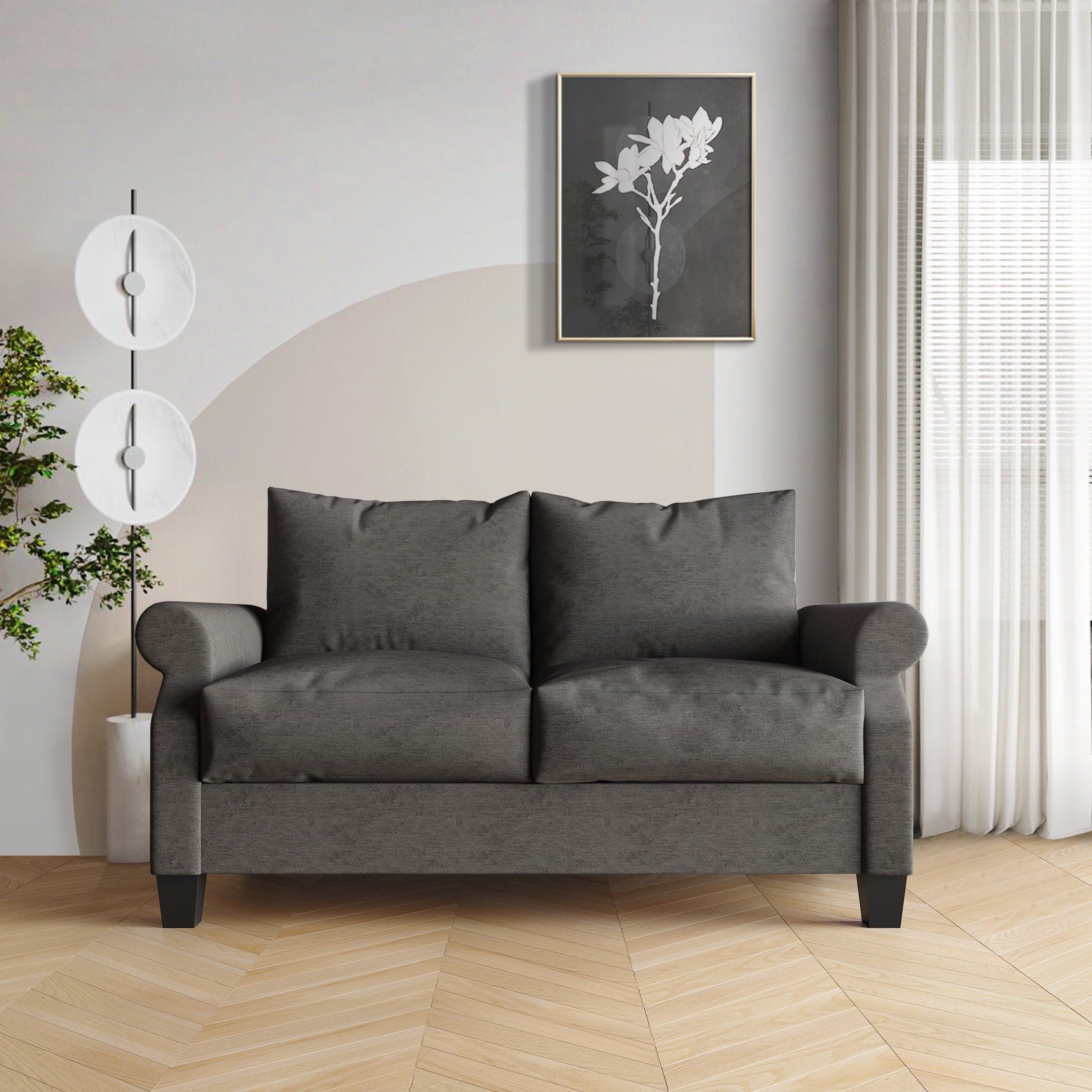 Castle Place Linen Upholstered Loveseats, Dark Gray