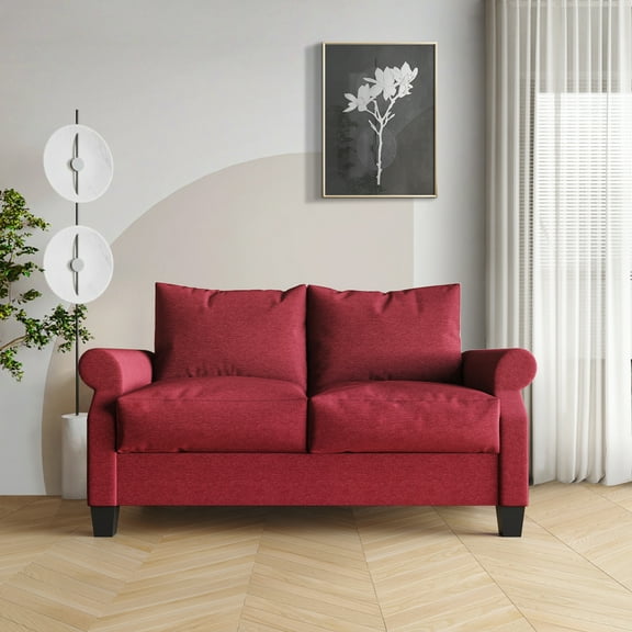 Castle Place Linen Upholstered Loveseats, Red