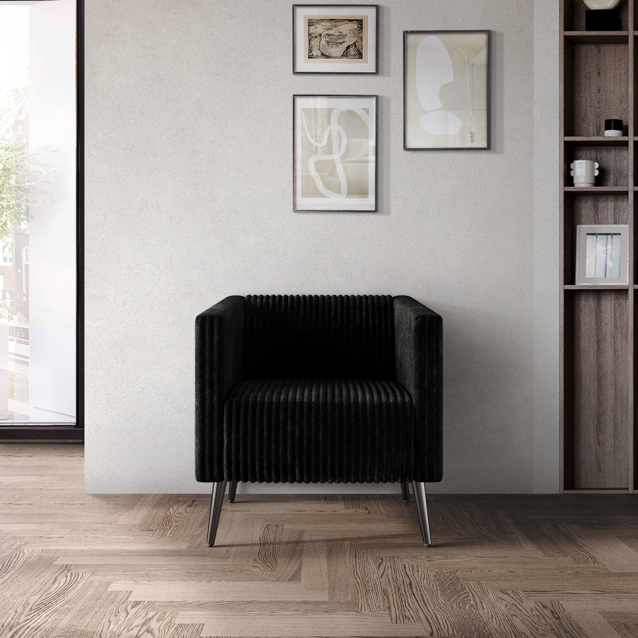 Castle Place Luxurious Corduroy Velvet Upholstered Armchair, Black