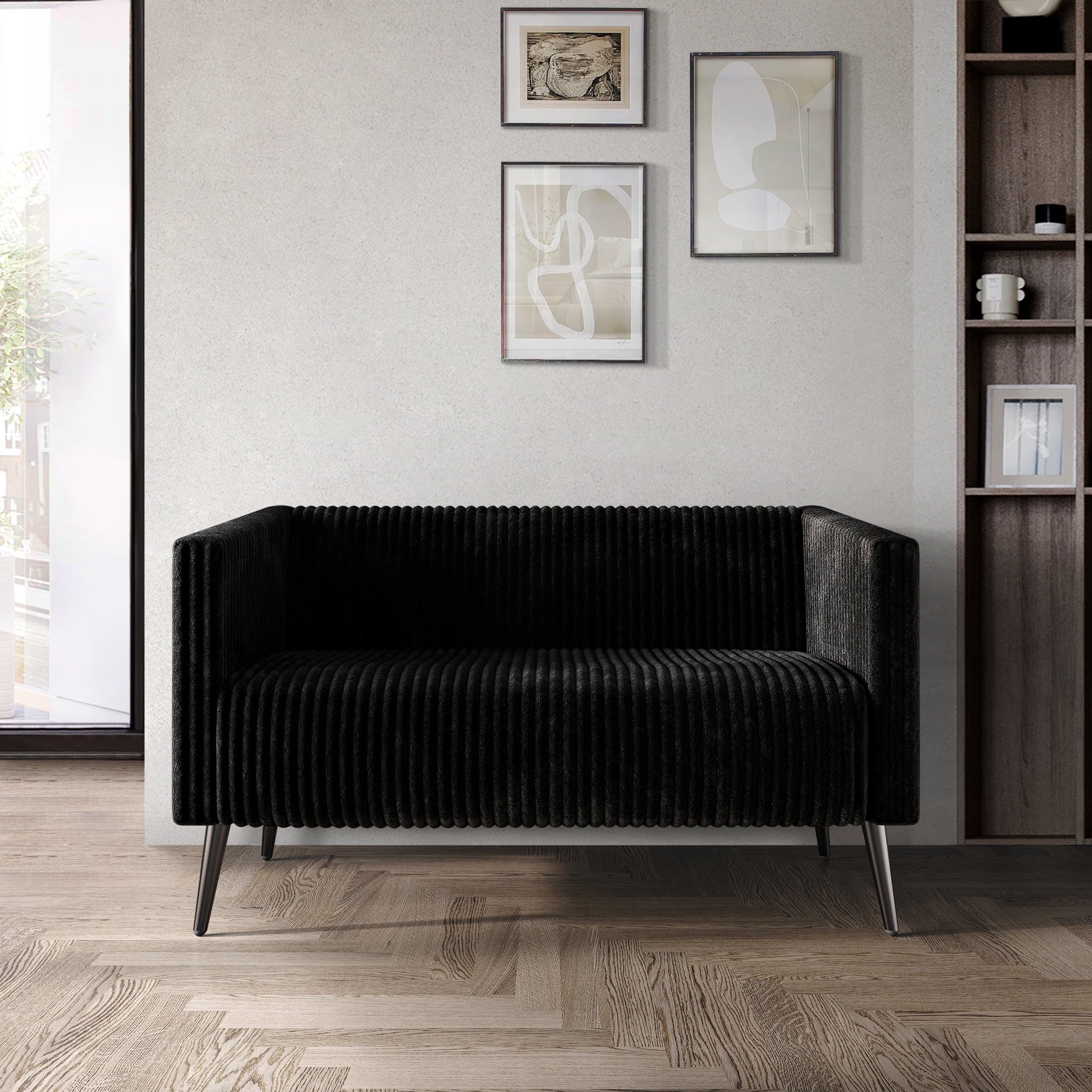 Castle Place Luxurious Corduroy Velvet Upholstered Loveseat, Black