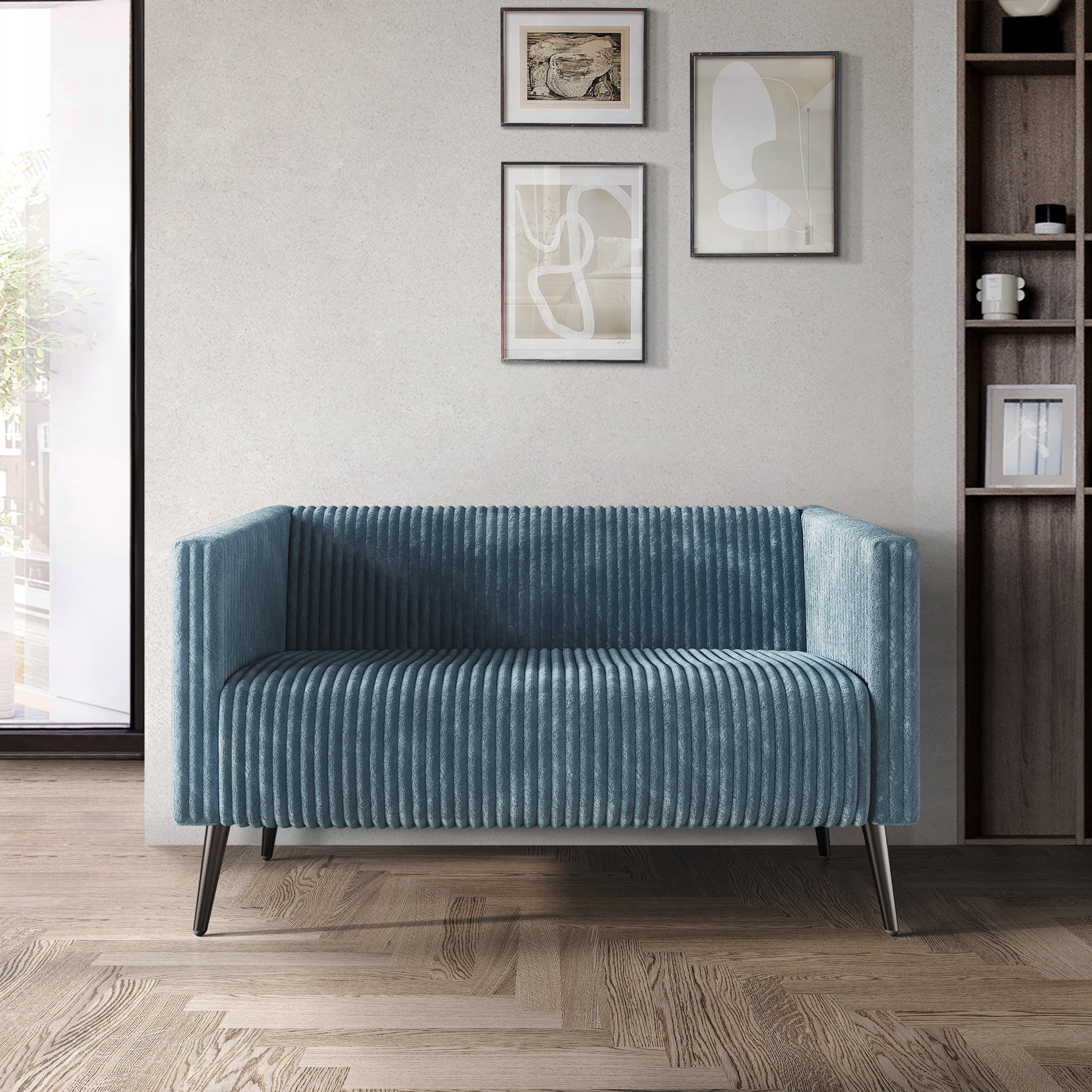 Castle Place Luxurious Corduroy Velvet Upholstered Loveseat, Light Blue