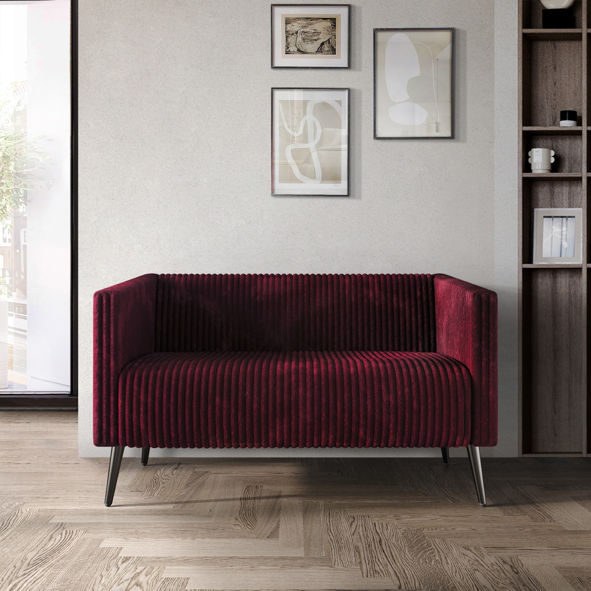 Castle Place Corduroy Velvet Upholstered Loveseat, Red