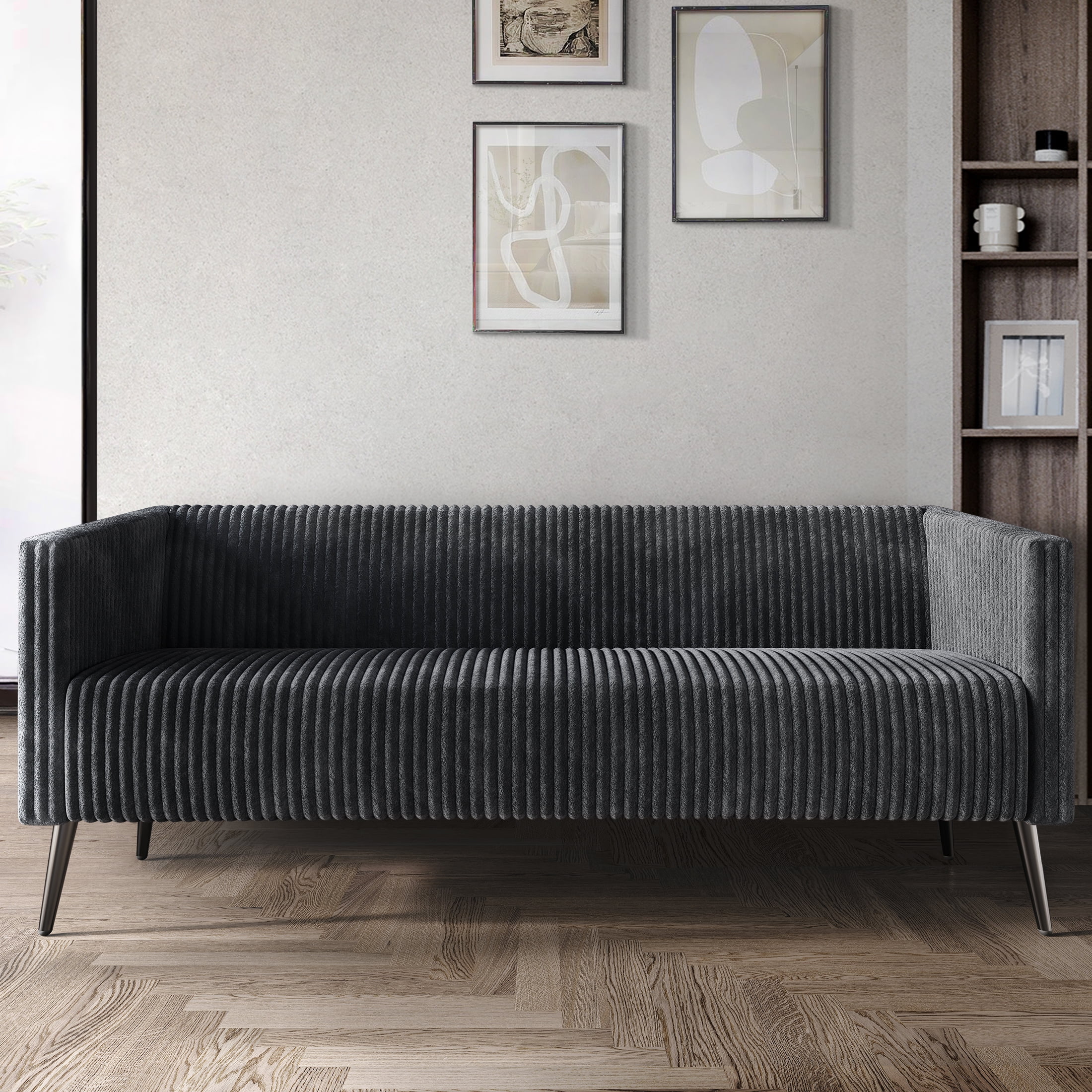 Castle Place Luxurious Corduroy Velvet Upholstered Sofa, Grey