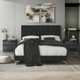 thumbnail image 1 of Castle Place Luxurious Crystal Velvet Upholstered Full Bed With 2 Nightstands, Black, 1 of 7