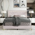 thumbnail image 1 of Castle Place Luxurious Diamond Strip Velvet Upholstered Bed Light Pink, King, 1 of 7