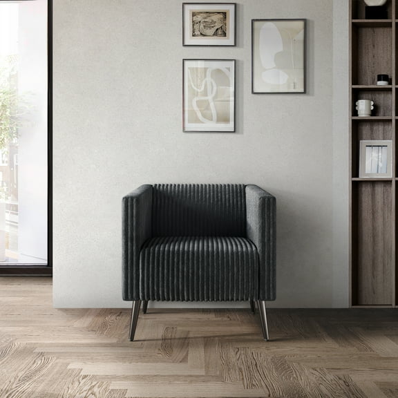 Castle Place Luxurious Corduroy Velvet Upholstered Armchair, Grey