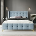 thumbnail image 1 of Castle Place Luxury Glam Queen Size Velvet Upholstered Bed, Light Blue, 1 of 8