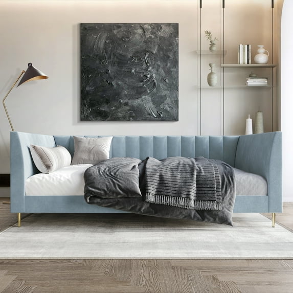 Castle Place Luxury Glam Velvet Upholstered Twin Daybed, Light Blue