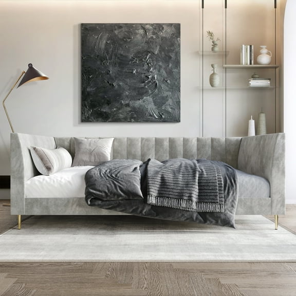 Castle Place Luxury Glam Velvet Upholstered Twin Daybed, Silver Grey
