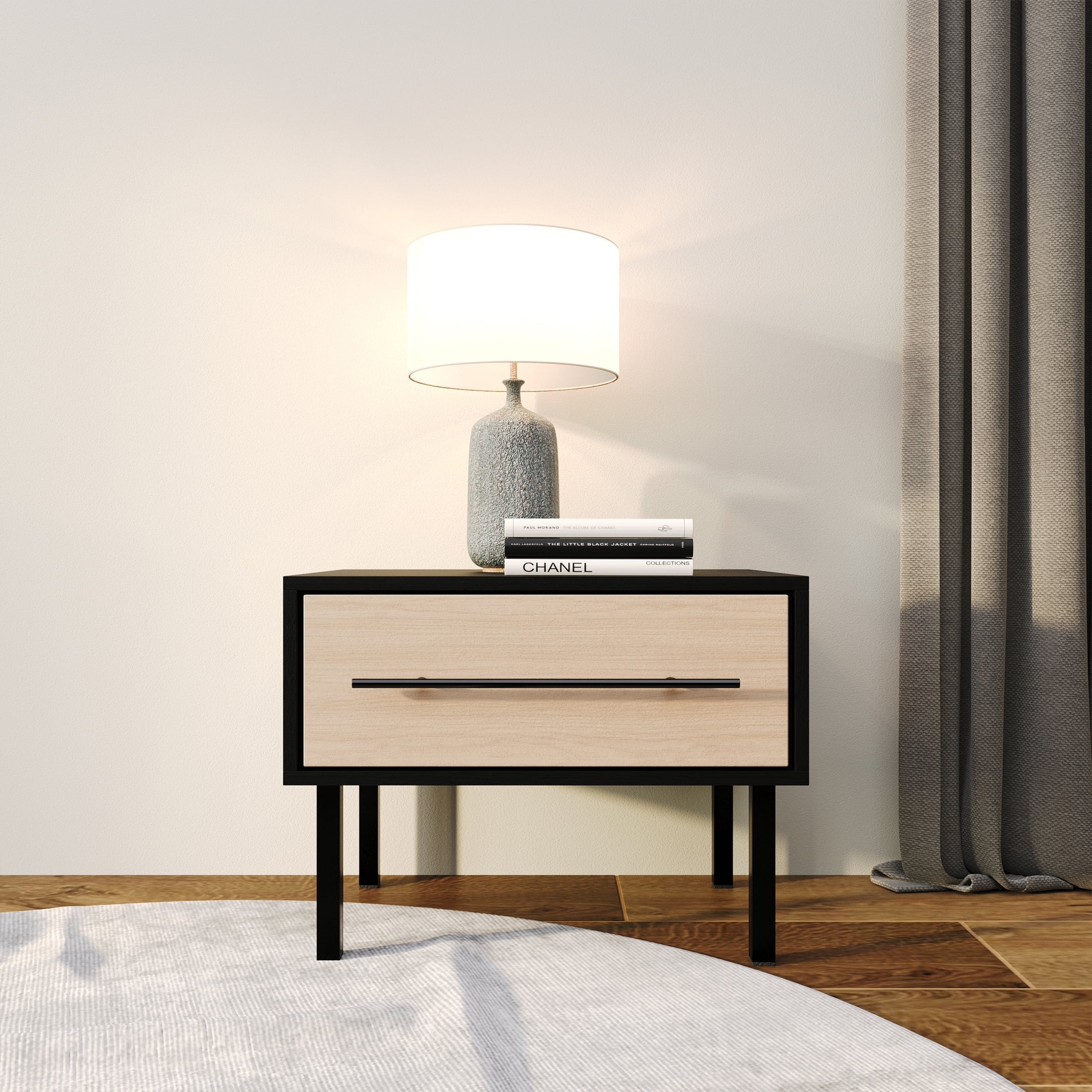 Castle Place Mid-Century 1-Drawer Wood Nightstand, Antique Oak
