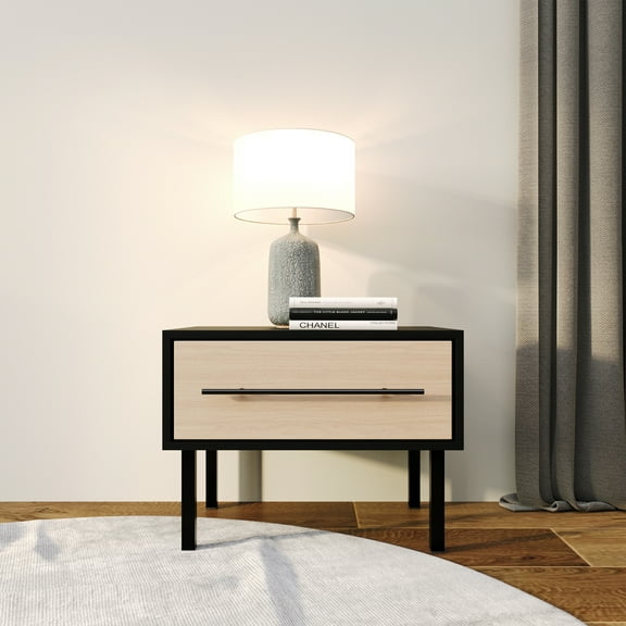 Castle Place Mid-Century 1-Drawer Wood Nightstand, Antique Oak