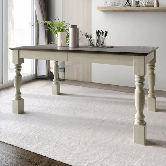 Castle Place Mid-Century Elegance Two-Tone Wooden Indoor Dining Table, Antique Grey