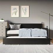 Castle Place Mid-Century Expandable Twin Size Wooden Daybed with Trundle, Black