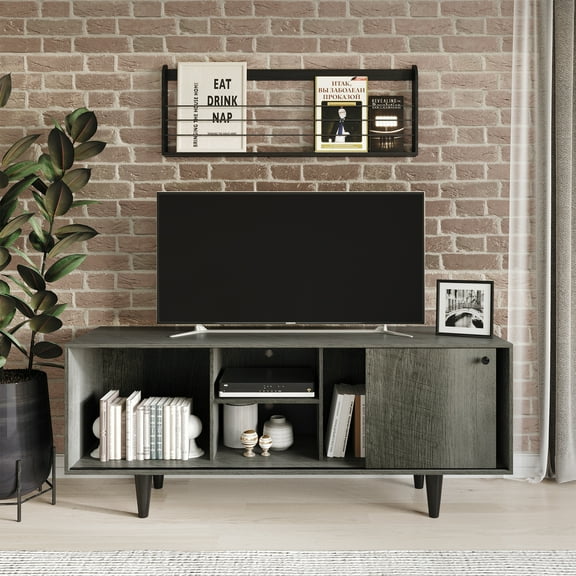 Castle Place Mid-Century Modern TV Stand Console for TVs up to 60", Grey