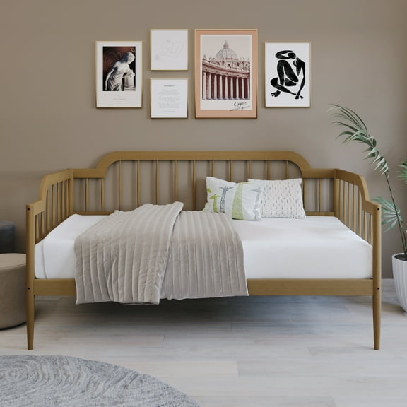Castle Place Mid-Century Twin Wooden Spindle Daybed, Light Oak