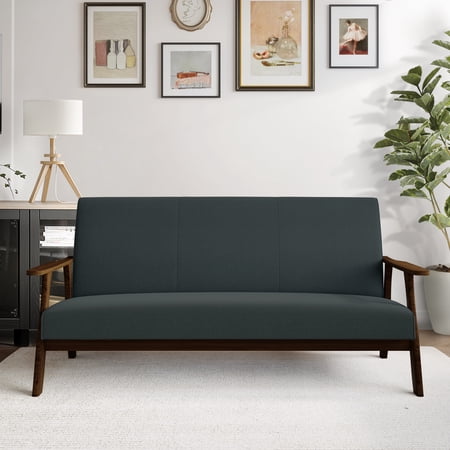 Castle Place Mid-Century Upholstered Linen Sofa, Charcoal Grey