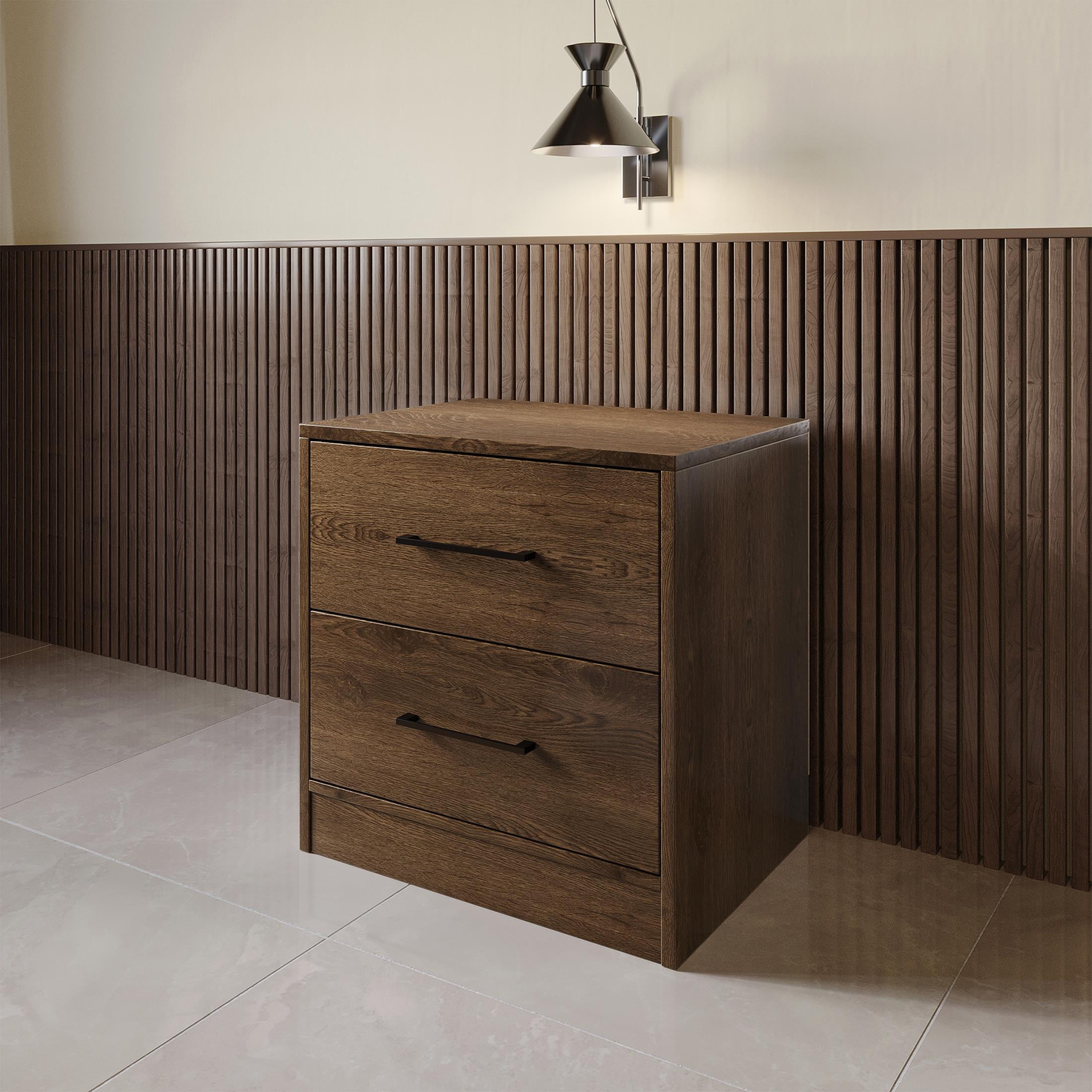 Castle Place Minimalist 2 Drawer Wooden Nightstand, Walnut