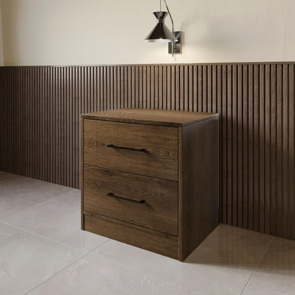 Castle Place Minimalist 2 Drawer Wooden Nightstand, Walnut