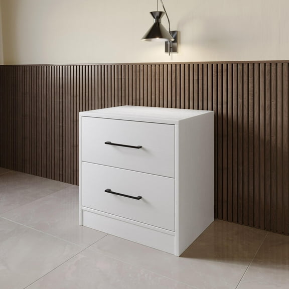 Castle Place Minimalist 2 Drawer Wooden Nightstand, White