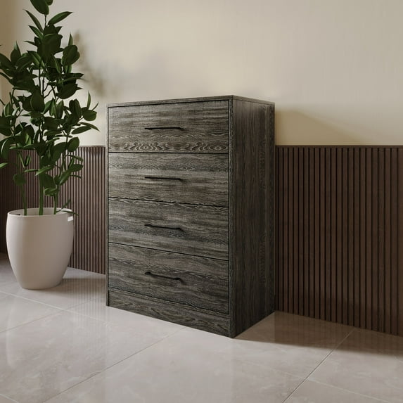 Castle Place Minimalist 4 Drawer Wooden Dresser, Dark Grey