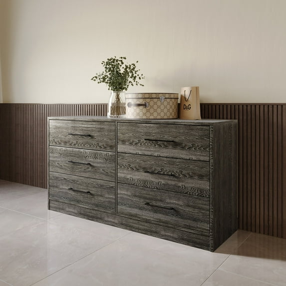 Castle Place Minimalist 6 Drawer Wooden Dresser, Dark Grey
