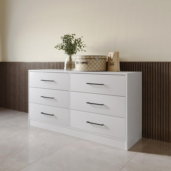 Castle Place Minimalist 6 Drawer Wooden Dresser, White