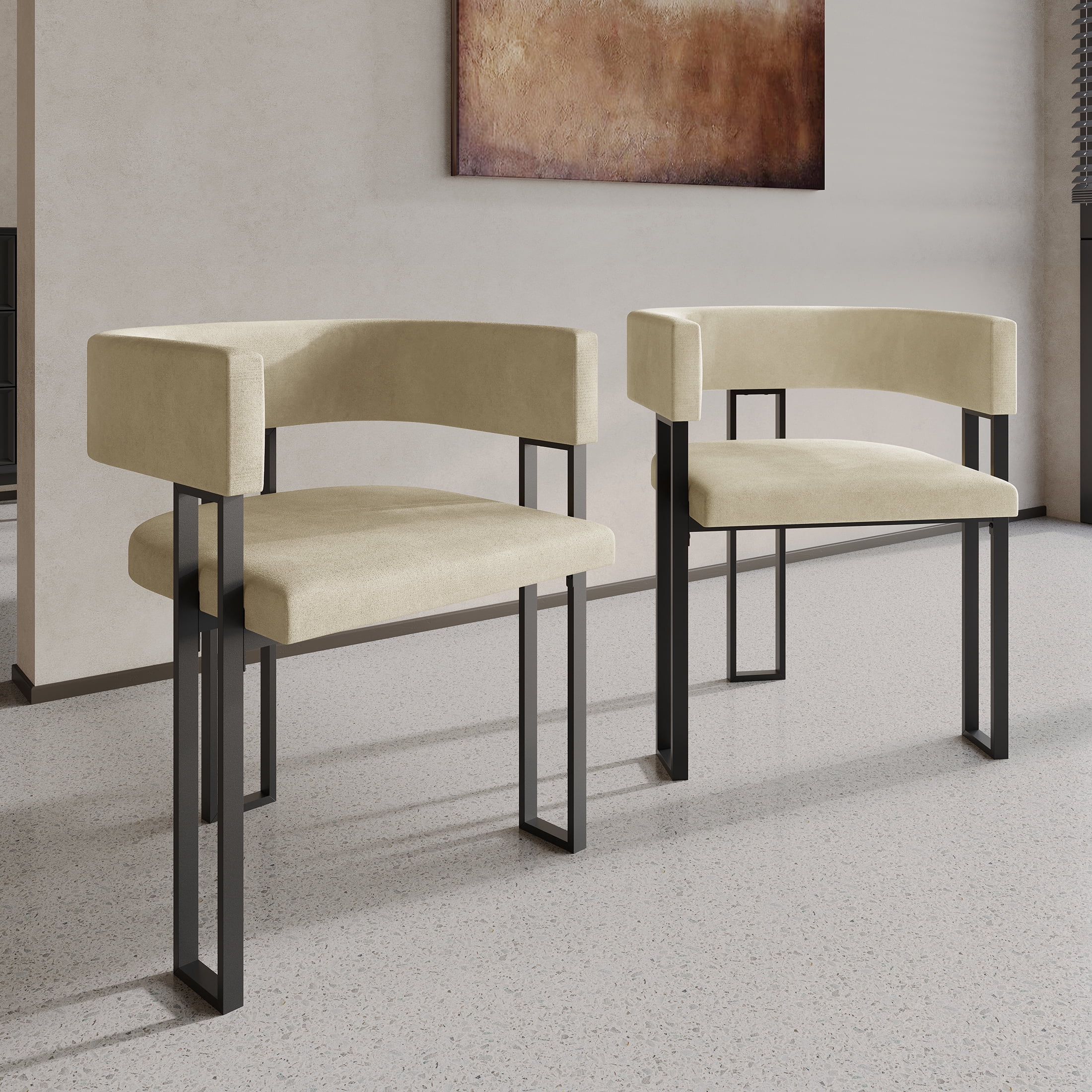 Castle Place Minimalist Black Metal Dining Chair, Champagne Velvet