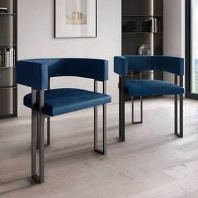 Castle Place Minimalist Black Metal Dining Chair, Navy Blue Velvet