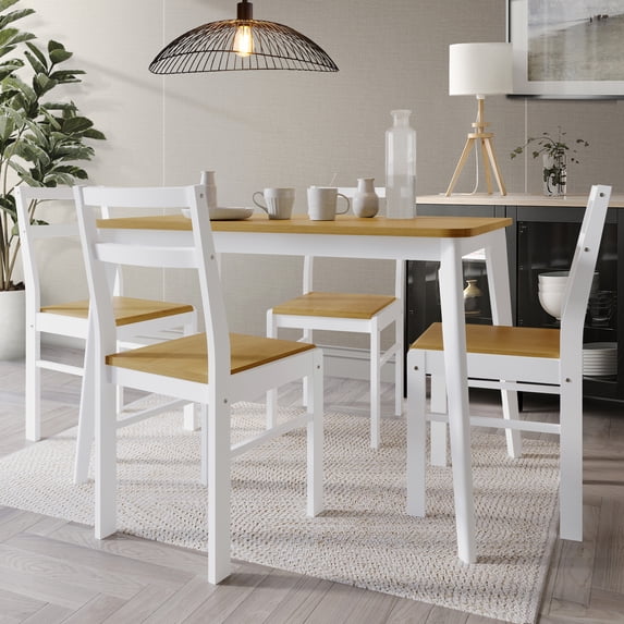 Castle Place Minimalist Two Tone 5-Piece Wood Dining Table Set, White