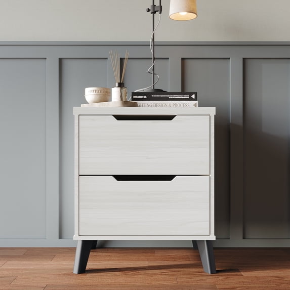 Castle Place Modern 2-Drawers Wooden Nightstand, Light Grey