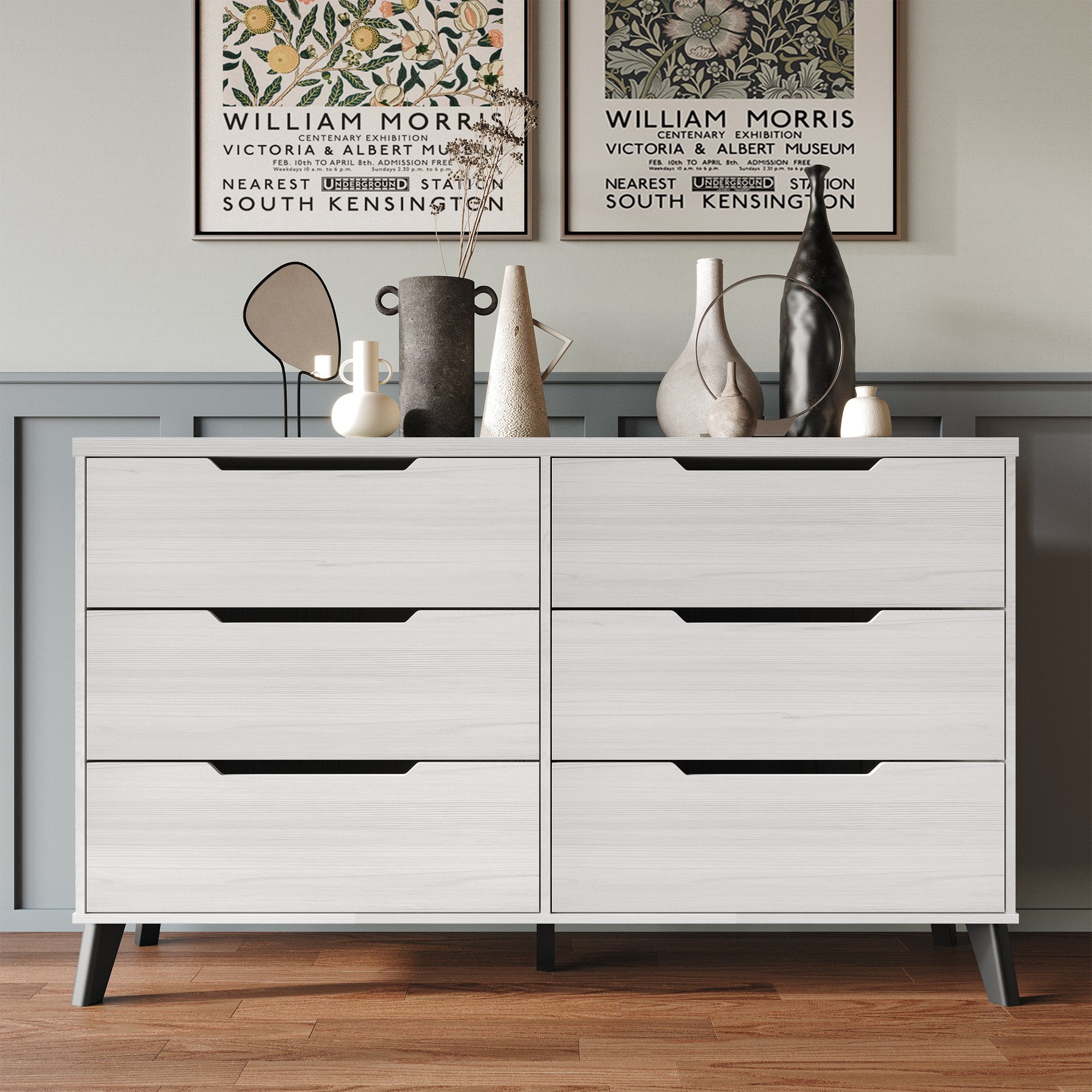 Castle Place Modern 6-Drawers Wooden Dresser, Light Grey Castle Place Modern 6-Drawers Wooden Dresser, Light Grey