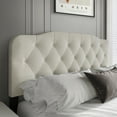 thumbnail image 1 of Castle Place Modern Button-Tufted Linen Queen Upholstered Headboard, Warm Grey, 1 of 7