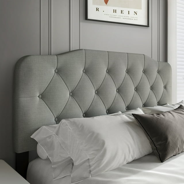 Castle Place Modern ButtonTufted Linen Twin Upholstered Headboard, Light Grey