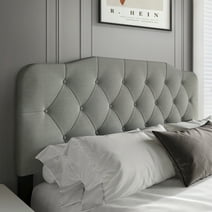 Castle Place Modern Button-Tufted Linen Twin Upholstered Headboard, Light Grey