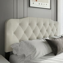 Castle Place Modern Button-Tufted Linen Twin Upholstered Headboard, Warm Grey