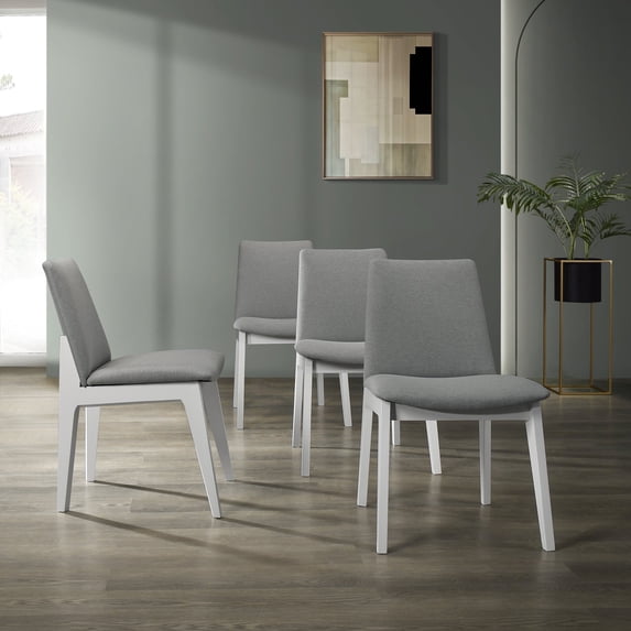 Castle Place Modern Chic Linen Upholstered Dining Chairs, Set of 4, White