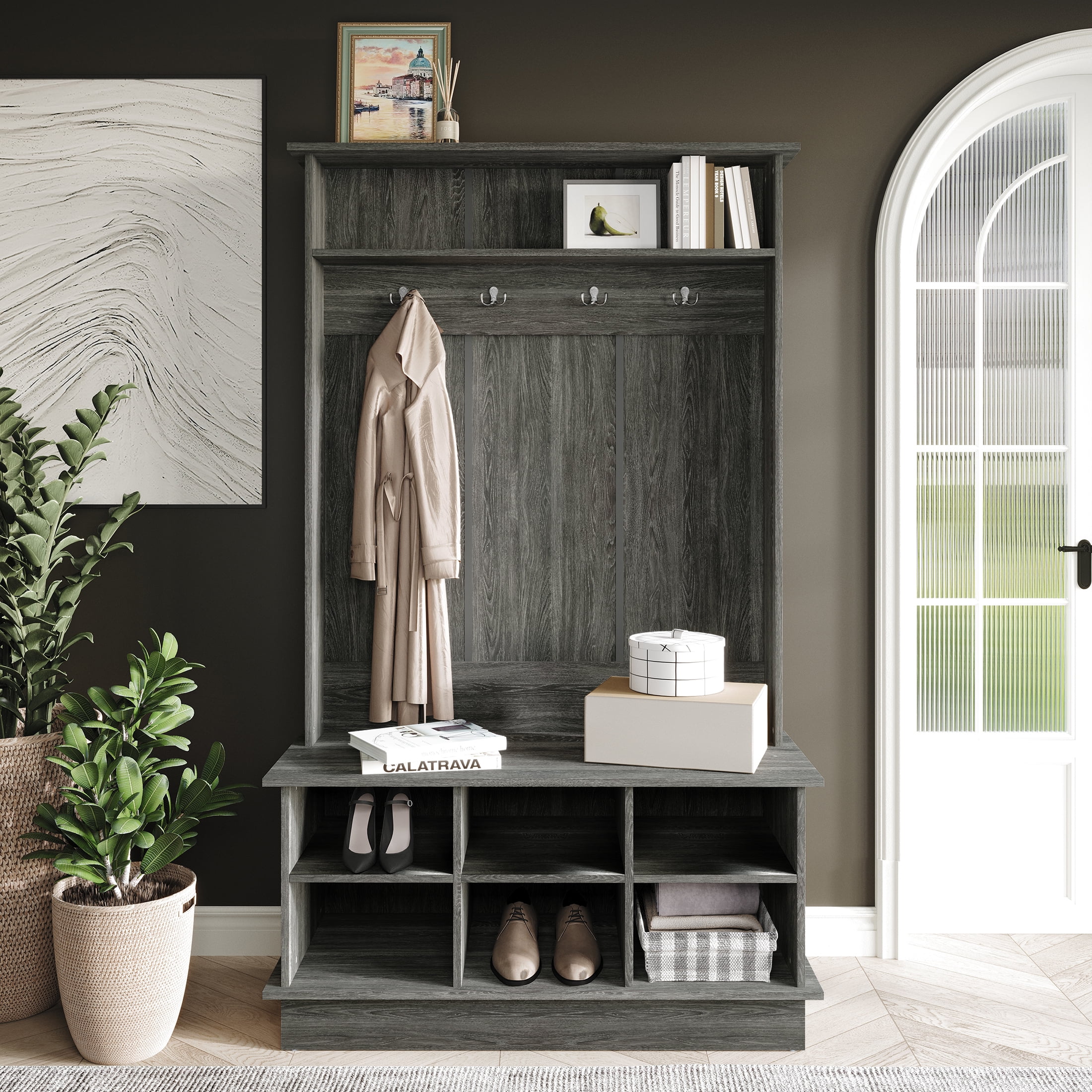 Castle Place Modern Dark Grey Storage Hall Tree