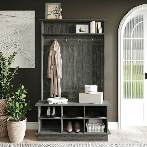 Castle Place Modern Dark Grey Storage Hall Tree