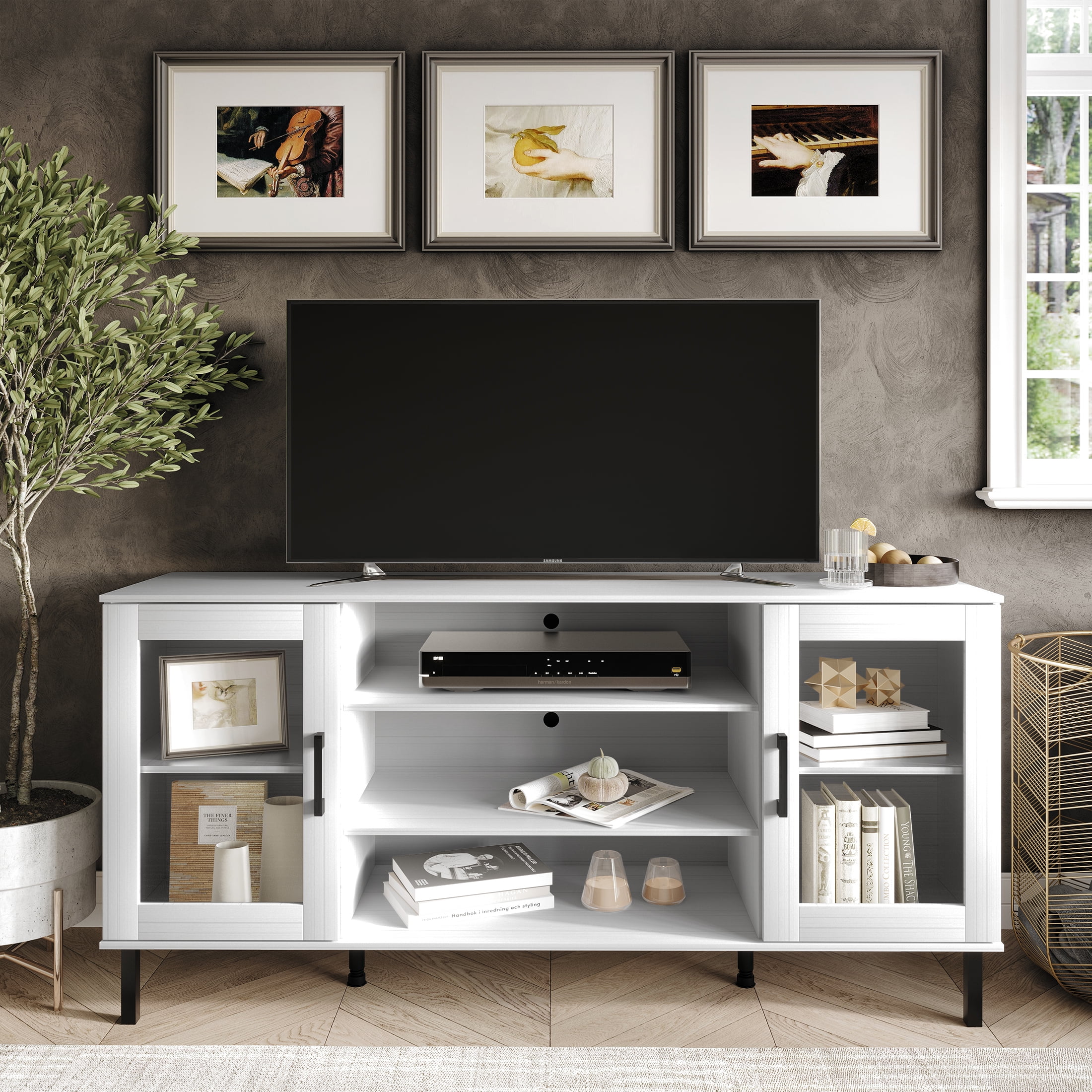Castle Place Modern Farmhouse TV Stand Console for TVs up to 65", White