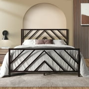 Castle Place Modern Geometric Slat King Size Metal Platform Bed, Brown