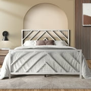 Castle Place Modern Geometric Slat Twin Size Metal Platform Bed, White
