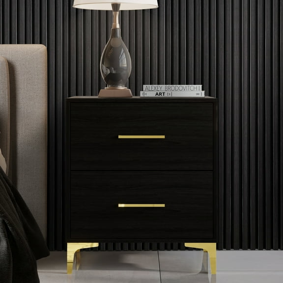 Castle Place Modern Glamour 2 Drawers Nightstand, Black