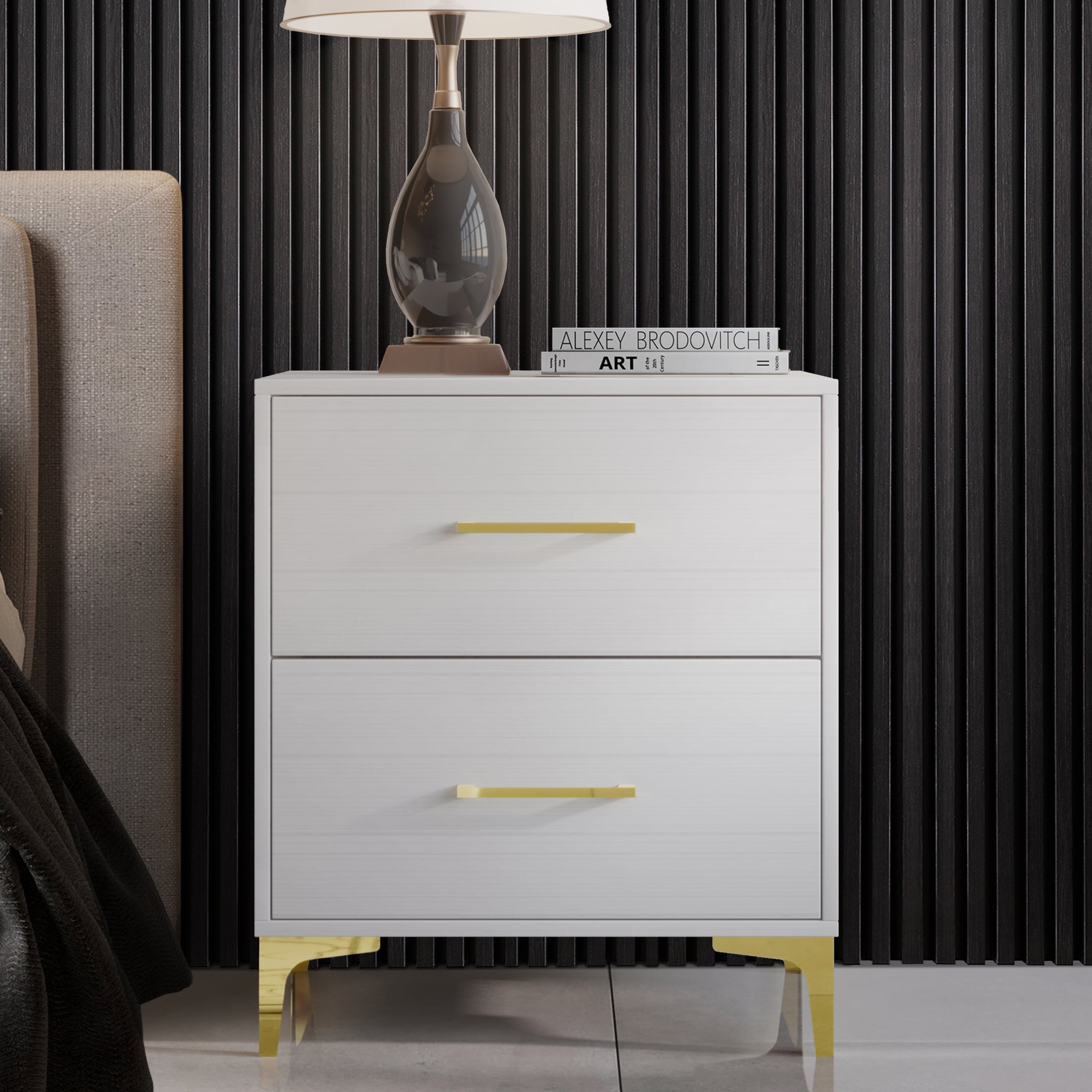 Castle Place Modern Glamour 2 Drawers Nightstand, White