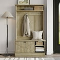 thumbnail image 1 of Castle Place Modern Hall Tree with Storage Cabinet, Light Oak, 1 of 11