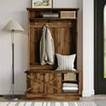 thumbnail image 1 of Castle Place Modern Hall Tree with Storage Cabinet, Walnut, 1 of 11
