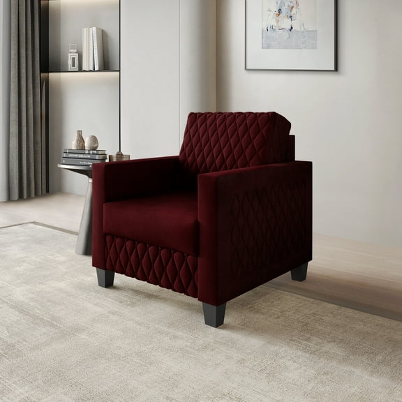 Castle Place Modern Luxe Velevet Diamond Tufted Upholstered Chair, Red