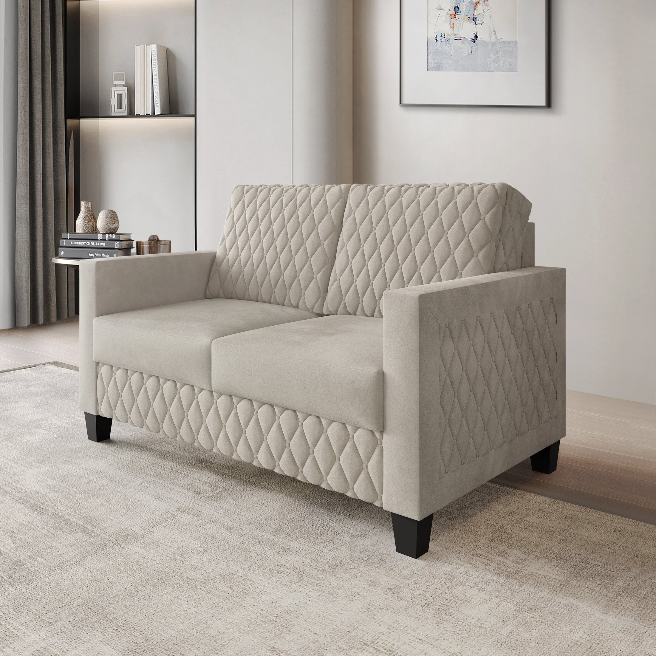 Walmart Castle Place Luxurious Corduroy Velvet Upholstered Loveseat, Light Blue
