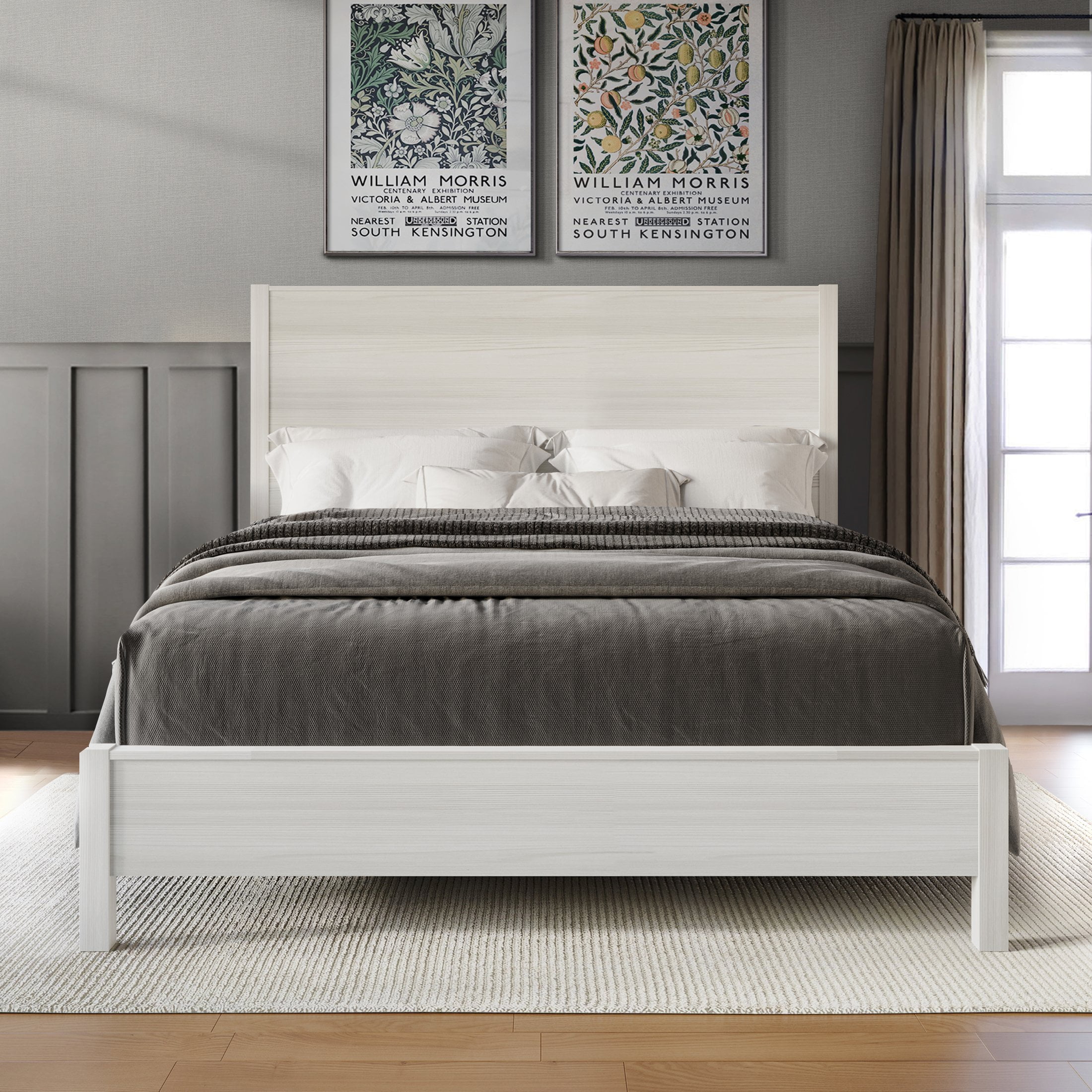 Castle Place Modern Queen Wooden Bed, Light Grey